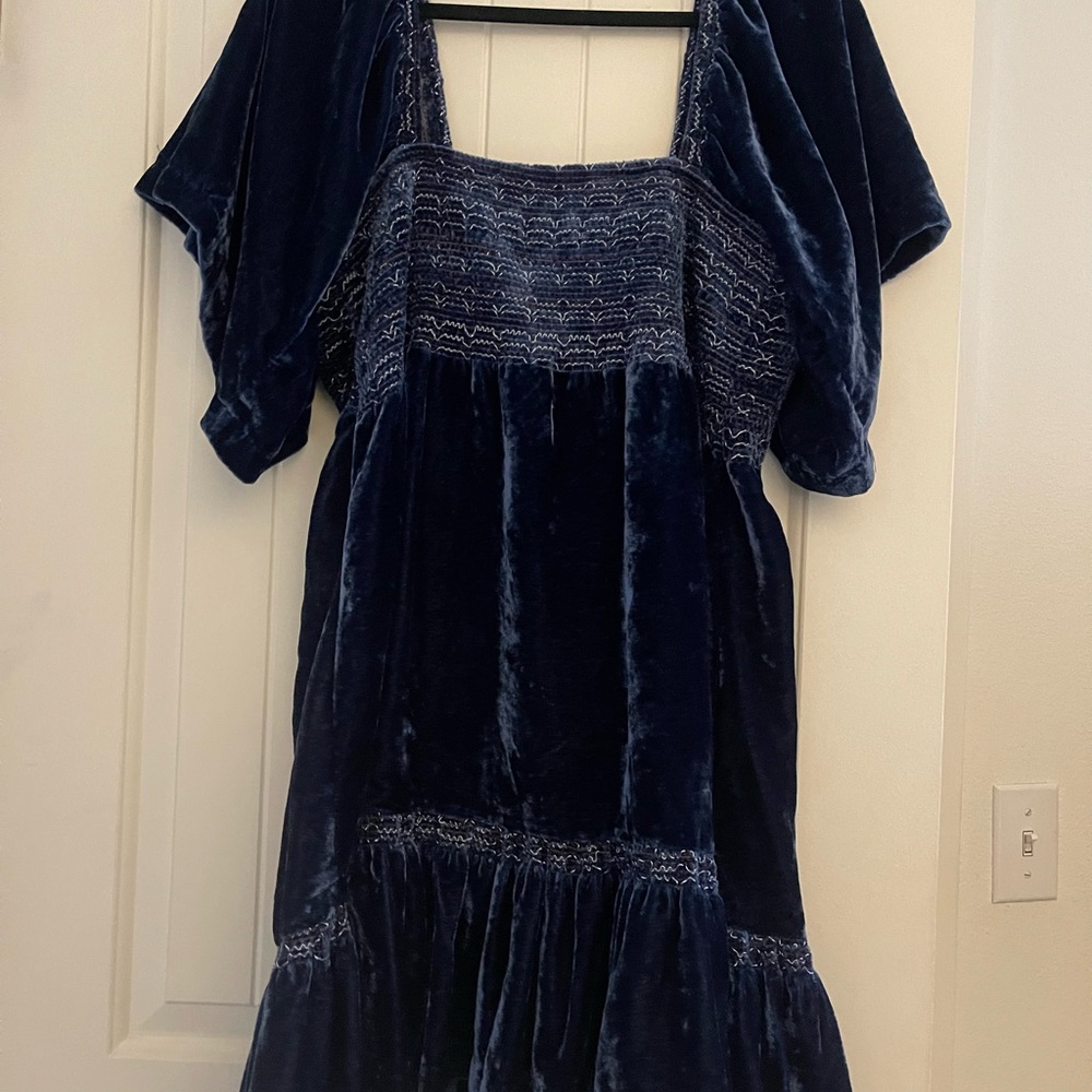Free People Navy Blue Velvet Mini Dress
